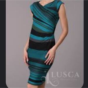 JULIAN TAYLOR DRAPED V-NECK  SLEEVELESS SHEATH DRESS